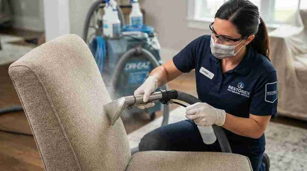 Close-up of a restoration expert using specialized tools to remove smoke odor_11zon