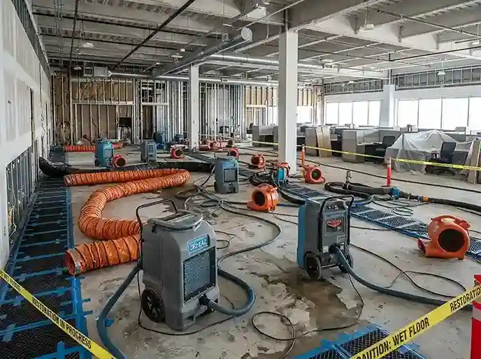 Commercial emergency water damage restoration site