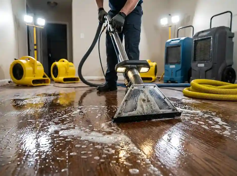 Professional water damage restoration technician