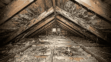 Before mold removal An attic space in Everett, WA