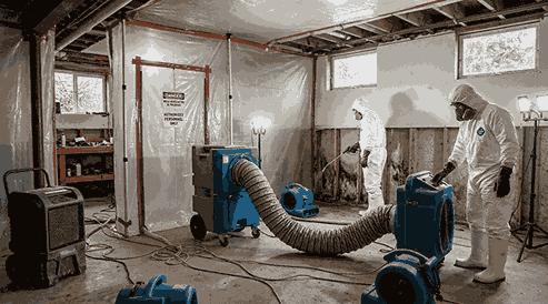 Mold removal from a flooded basement in Everett