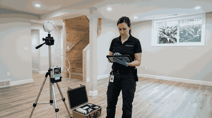 Professional air clearance testing after mold removal in a clean Pacific Northwest home