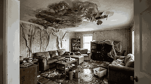 pipe burst water damage upstairs has caused a massive